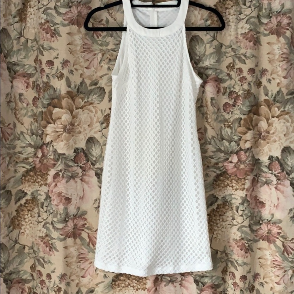Boston Proper White Mesh Mini Dress
